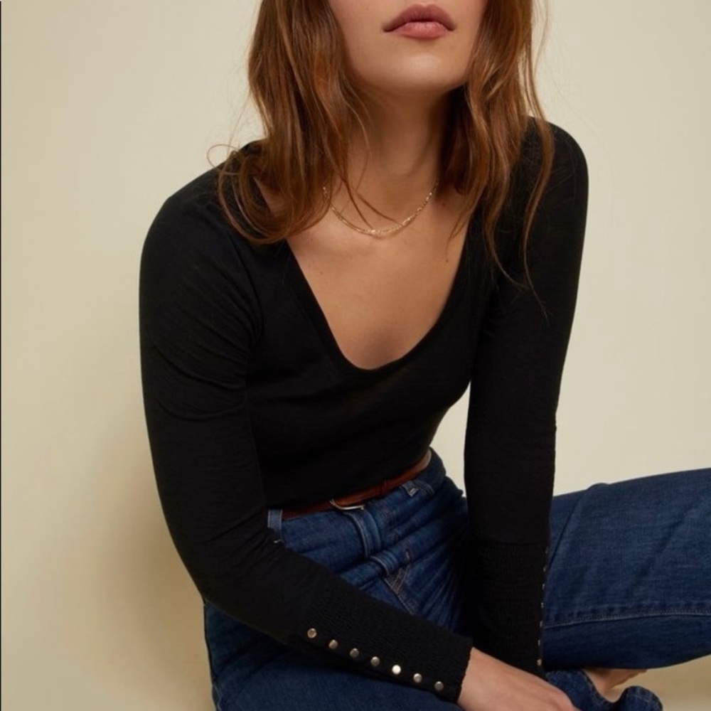 NATION LTD Paige Smock Cuff Tee Black Large WORN ONCE